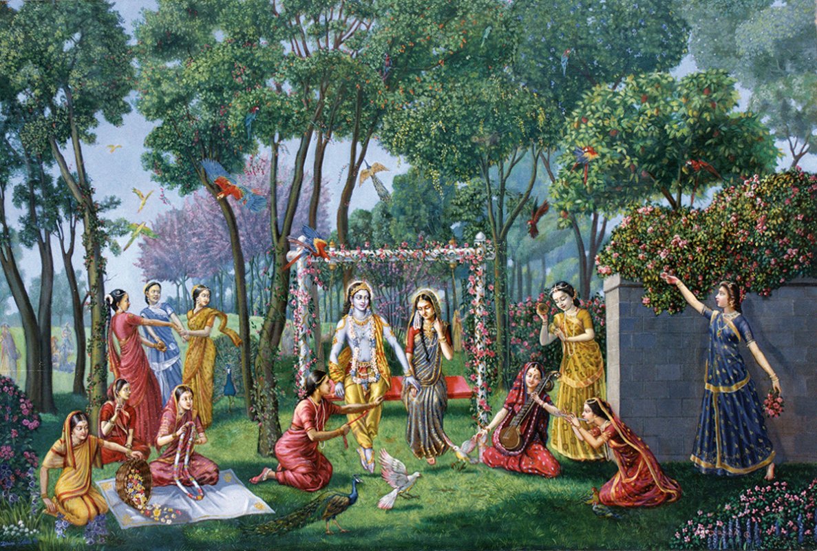1187x800 The Swing Festival, Spiritual Art, Vedic Art, Oil Painting - Festival Painting