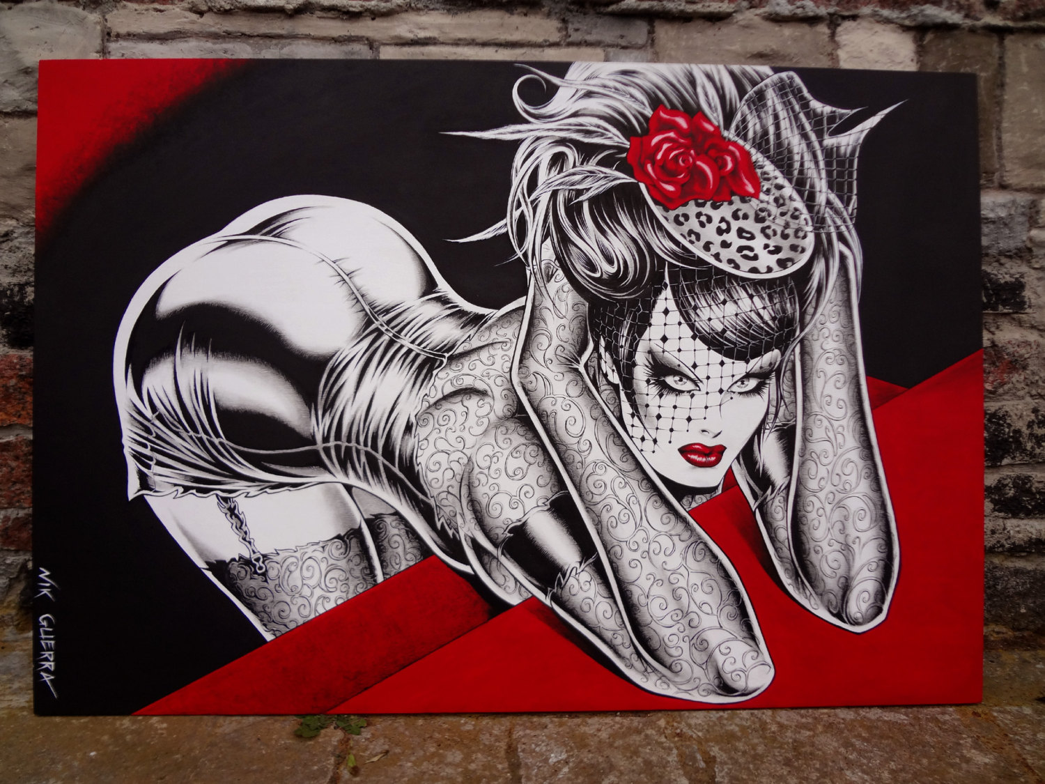 1500x1125 Nik Guerra Original Art Painting Magenta Some Like It Dark - Fetish Painting