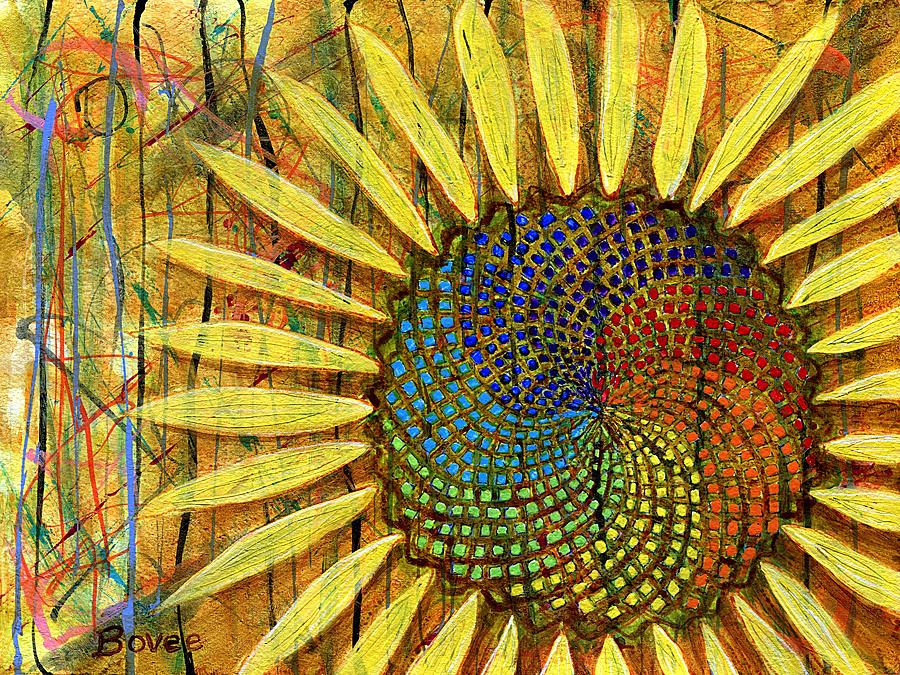 900x675 Rainbow Fibonacci Sunflower Painting By Julie Bovee - Fibonacci Painting