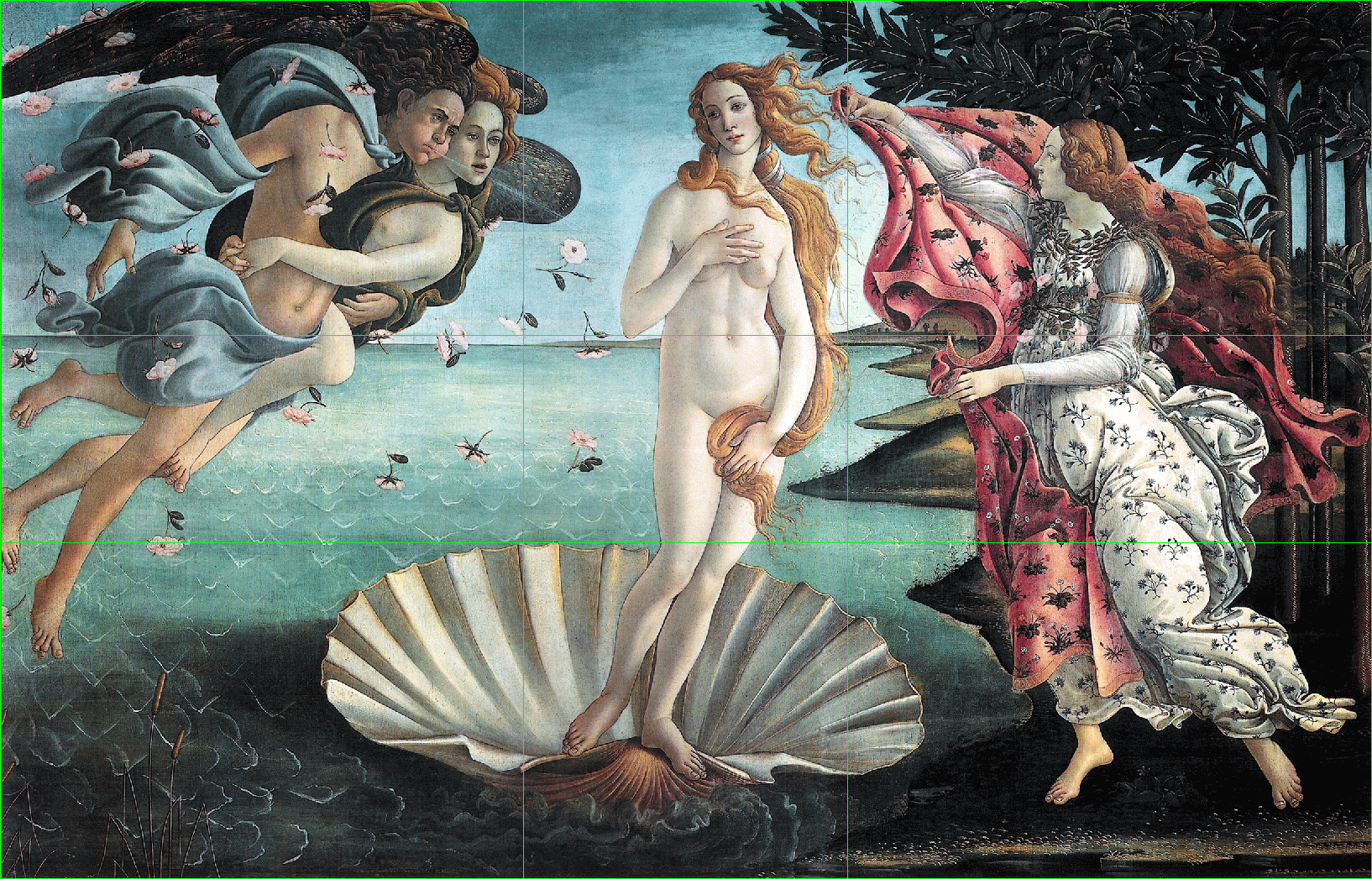 1634x1047 Botticelli's Birth Of Venus And The Golden Ratio In Art - Fibonacci Spiral Painting