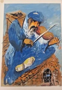 208x300 Original Painting By Famous Israeli Painter Dan Moskona Fiddler - Fiddler On The Roof Painting