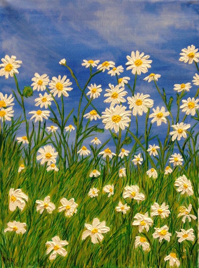 668x900 Daisy Field Painting By Mandy Harpt - Field Of Daisies Painting
