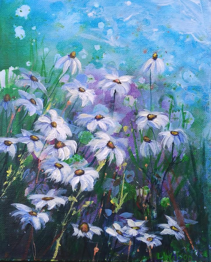 725x900 Wild Daisy Field Painting By Laura Wilson - Field Of Daisies Painting