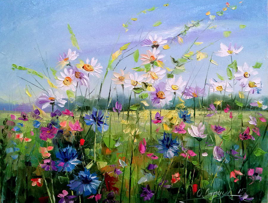900x684 Field With Flowers Painting By Olha Darchuk - Field Of Flowers Painting