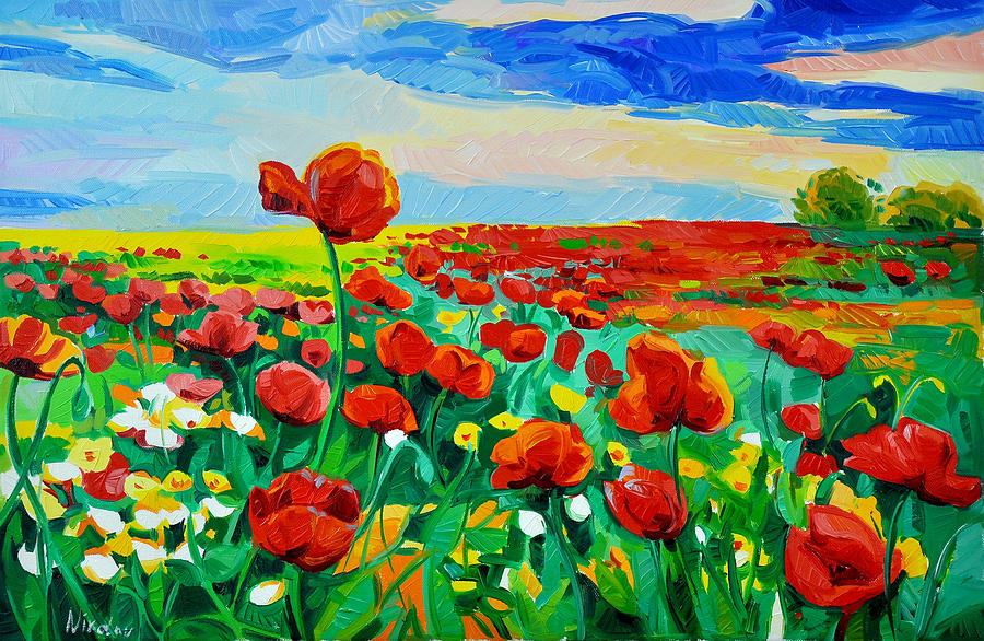 900x586 Fields Of Flowers Painting By Ivailo Nikolov - Field Of Flowers Painting