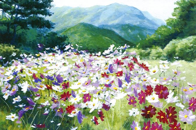 674x447 Painting Images Fields Of Flowers Wallpaper And Background - Field Of Flowers Painting