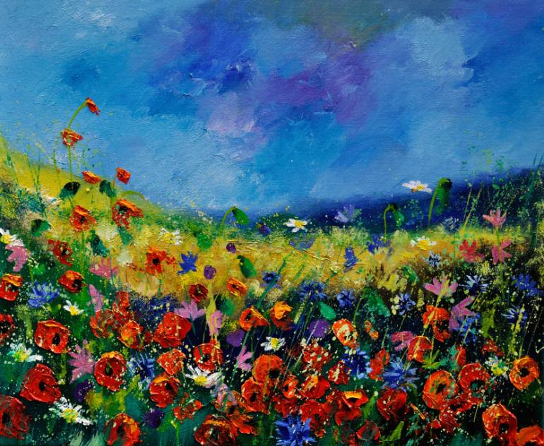 770x632 Saatchi Art Field Flowers 561190 Painting By Pol Ledent - Field Of Flowers Painting
