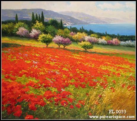 462x408 Top Quality! Tuscany Flower Field Picture Beautiful Kinfe Oil - Field Of Flowers Painting