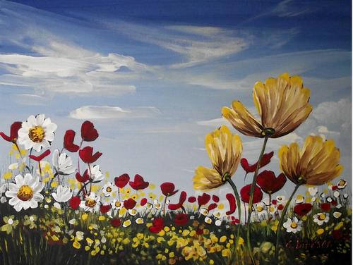500x376 Acrylics - Field Of Flowers Painting