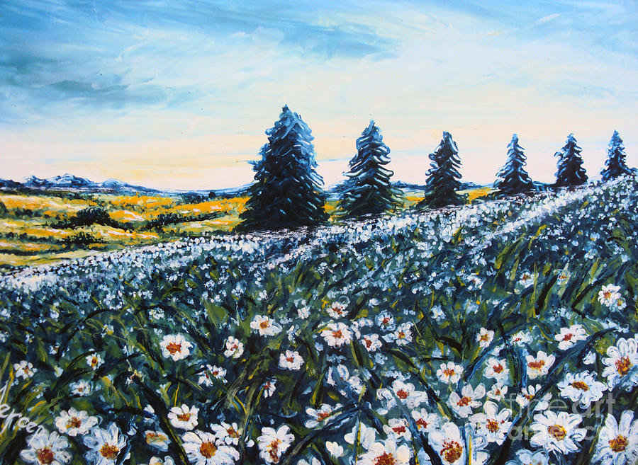 900x657 Field Of Flowers Painting By Drinka Mercep - Field Of Flowers Painting