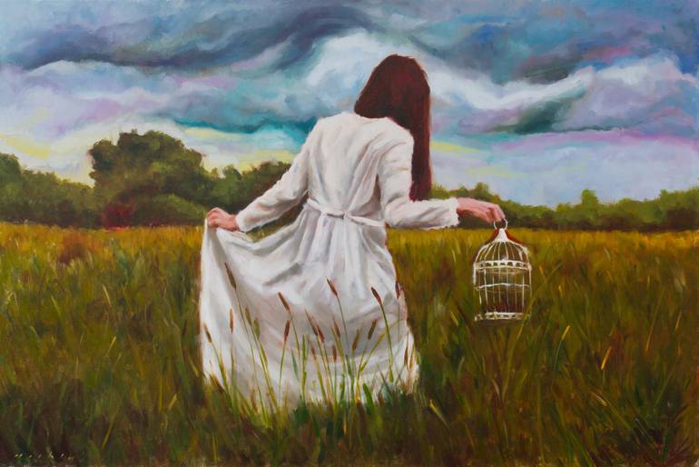 770x514 Saatchi Art Girl In The Field Painting By Meliha Trako - Field Painting