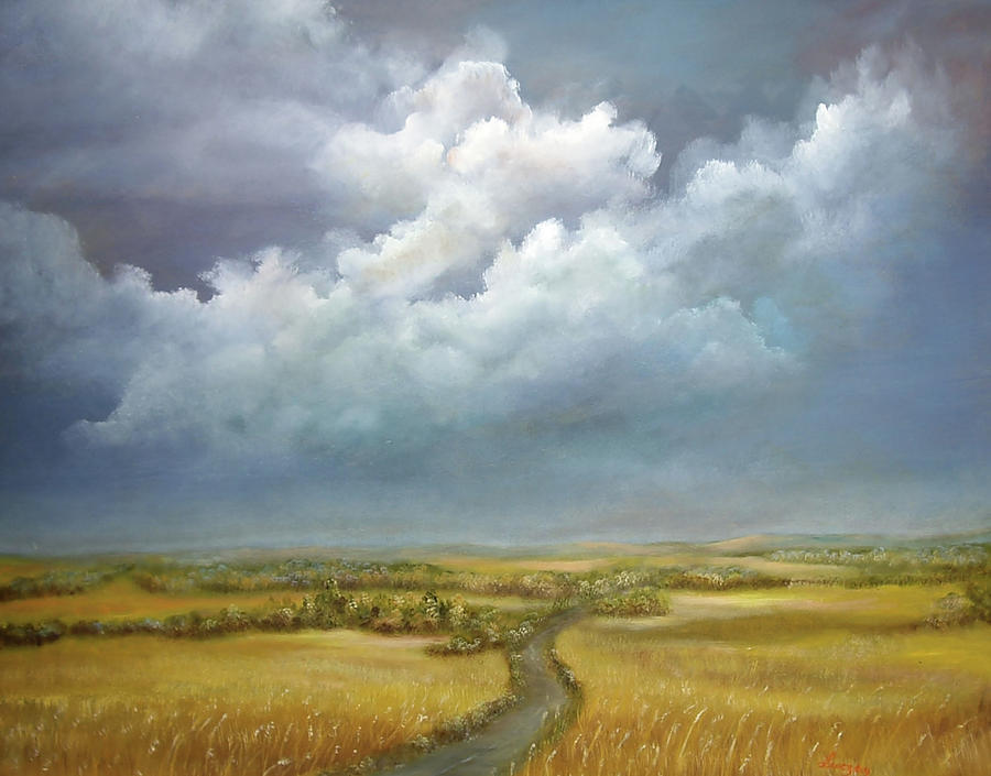 900x705 The Wheat Field Painting By Katalin Luczay - Field Painting