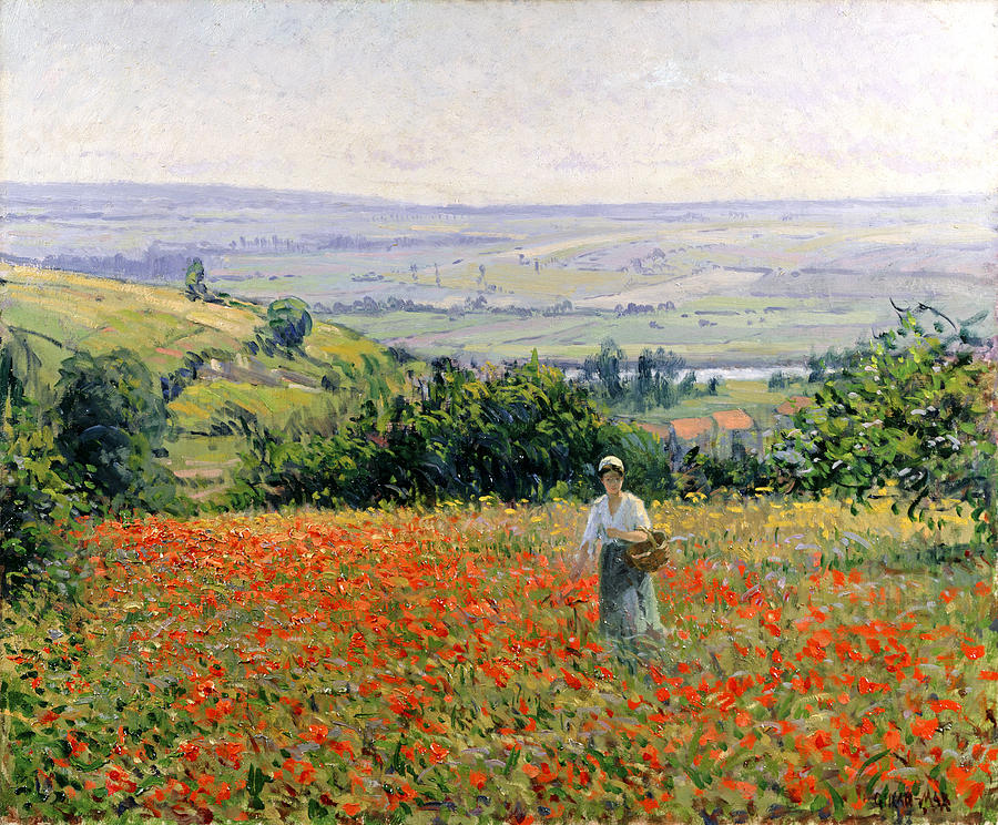 900x744 Woman In A Poppy Field Painting By Leon Giran Max - Field Painting