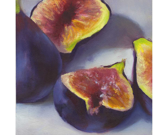 570x460 Fig Art Print Oil Painting Fruit Still Life Painting - Fig Painting