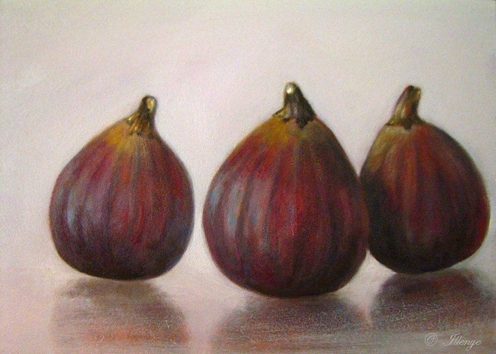 1000x714 Three Little Figs Oil Painting Still Life By Artist Jeanne Illenye - Fig Painting
