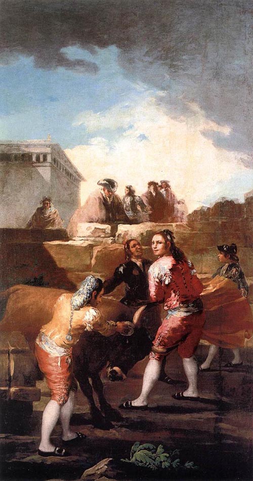 500x949 Fight With A Young Bull 1780 Painting Francisco De Goya Oil - Fight Painting