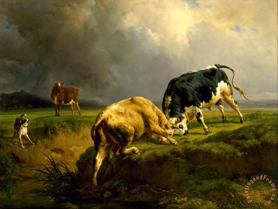 960x723 Jacques Raymond Brascassat A Bull Fight Painting - Fight Painting