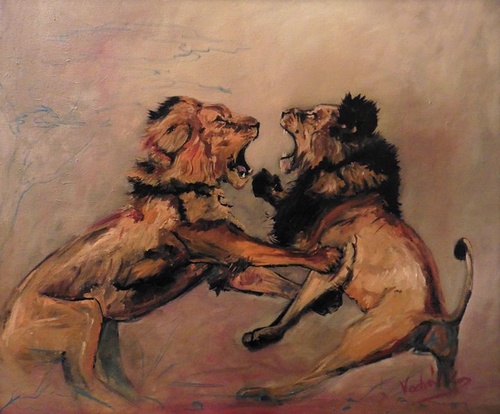 720x597 Lions Fight - Fight Painting
