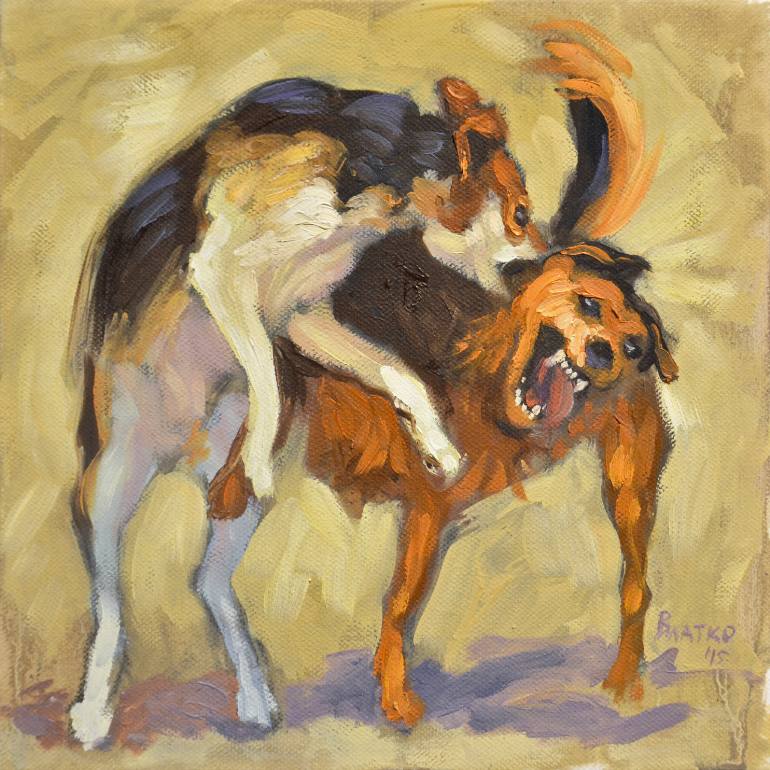 770x770 Saatchi Art Dog Fight Painting By Vladimir I - Fight Painting