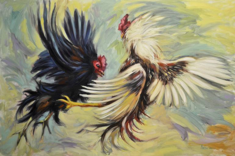 770x513 Saatchi Art Rooster Fight Painting By Vladimir I - Fight Painting