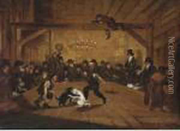 600x436 The Dog Fight Oil Painting Reproduction By Henry Thomas Alken - Fight Painting