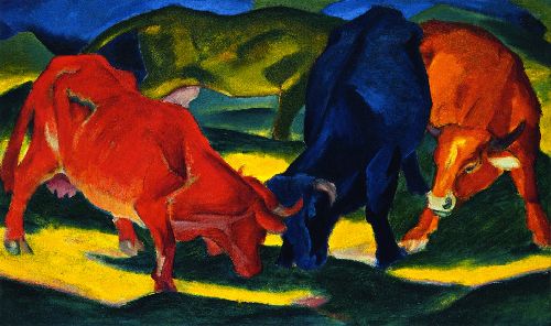 500x296 Fighting Cows Painting Franz Marc Oil Paintings - Fighting Cows Painting