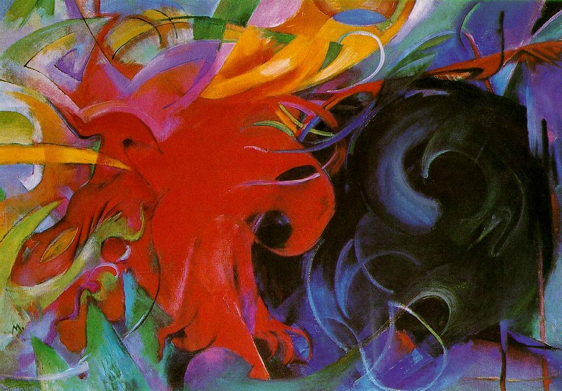 1102x767 Fighting Forms By Franz Marc - Fighting Cows Painting