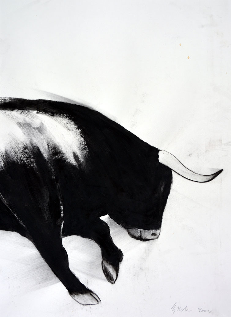 755x1036 Fighting Bull Animal Painting Thierry Bisch - Fighting Cows Painting