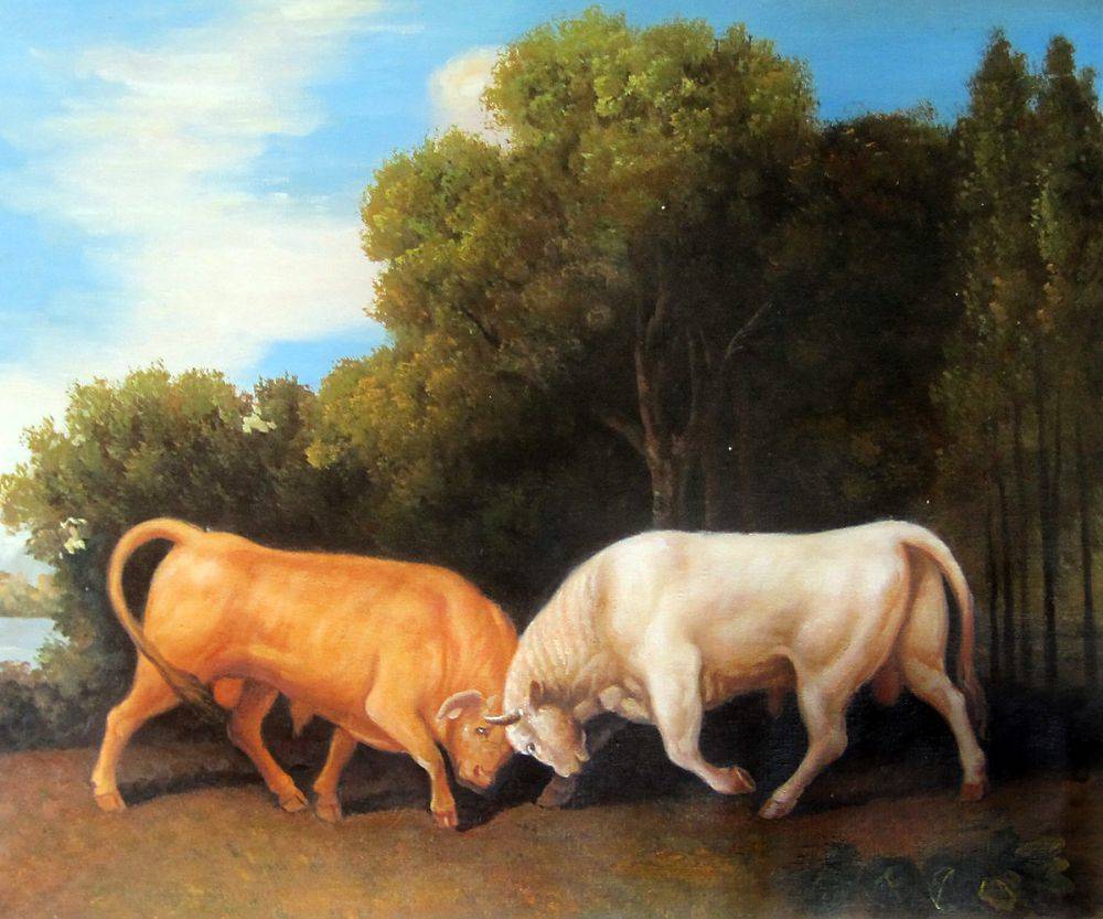 1000x833 George Stubbs, Bulls Fighting - Fighting Cows Painting