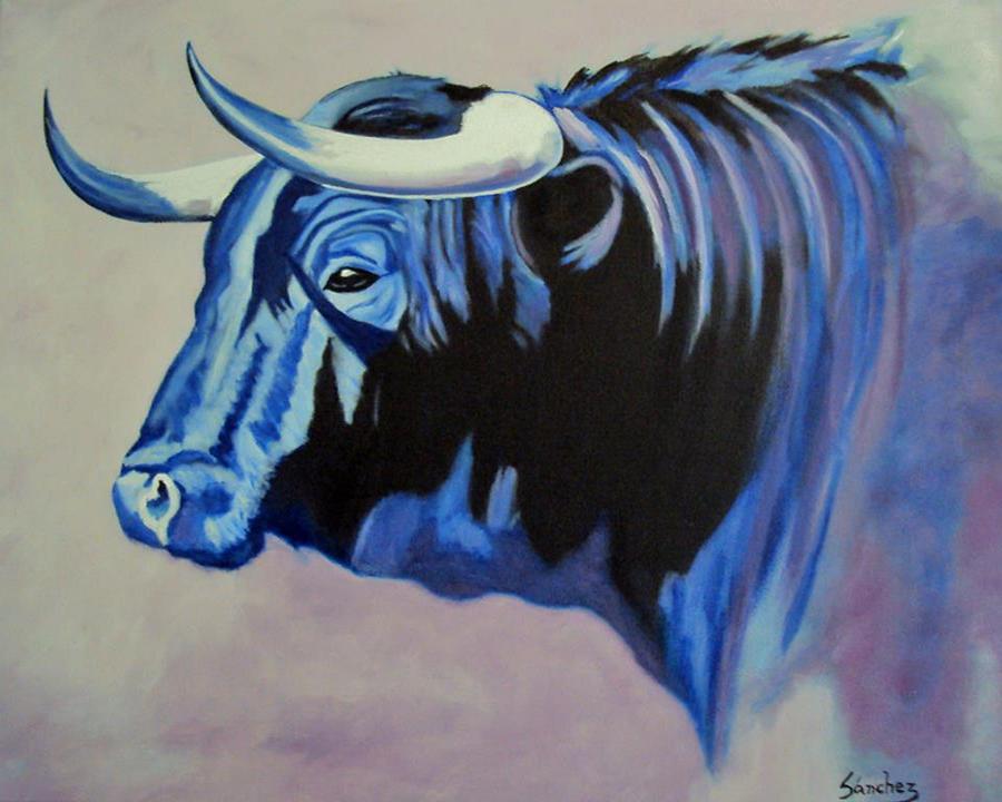900x720 Spanish Bull Painting By Manuel Sanchez - Fighting Cows Painting