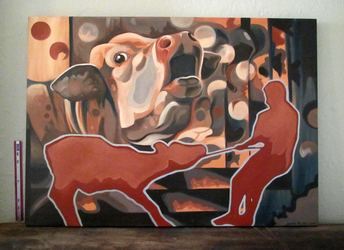 672x489 Store - Fighting Cows Painting