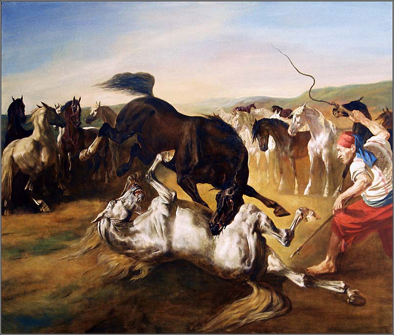 806x684 Artist Ilyas Phaizulline. Painting Fighting Horses - Fighting Cows Painting