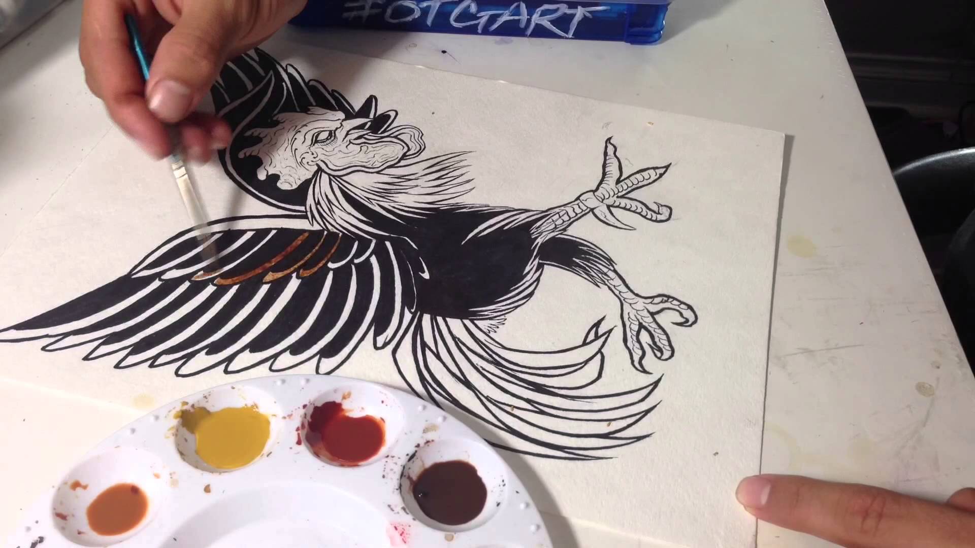 1920x1080 Fighting Rooster Watercolor Painting - Fighting Rooster Painting