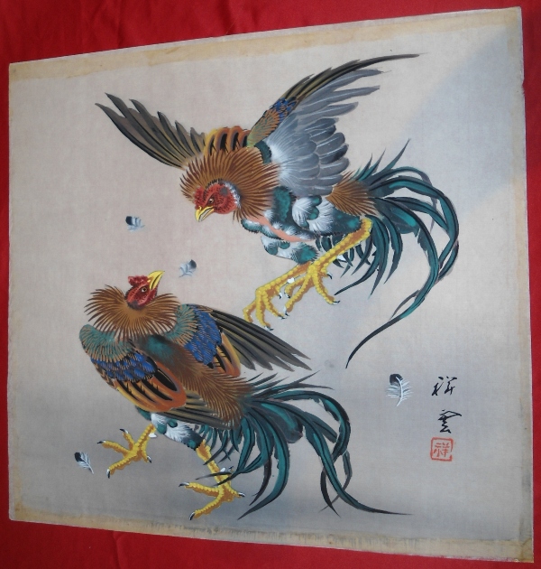 600x630 Roosters Fighting Painting - Fighting Rooster Painting