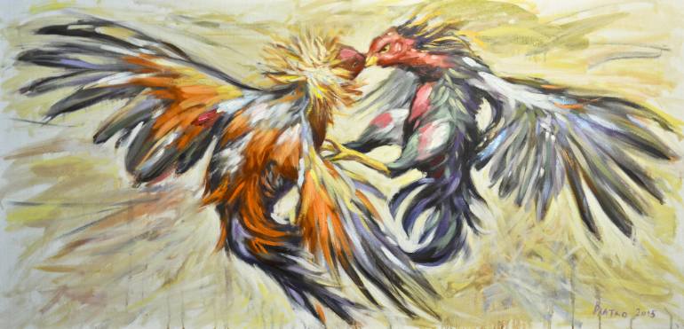 770x371 Saatchi Art Fight (Rooster Fight) Painting By Vladimir I - Fighting Rooster Painting