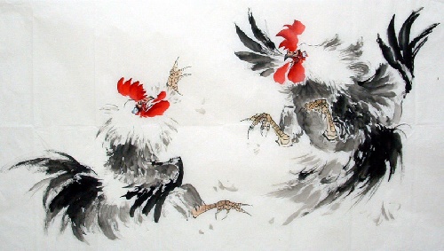 500x283 Two Fighting Roosters Mean The Battle Of Life - Fighting Rooster Painting