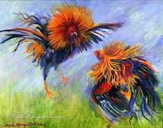 236x185 Vintage Rick Gonzalez Filipino Artist Cock Rooster Fight Fighting - Fighting Rooster Painting