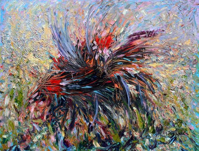 650x493 Fighting Cocks By Mario Zampedroni - Fighting Rooster Painting