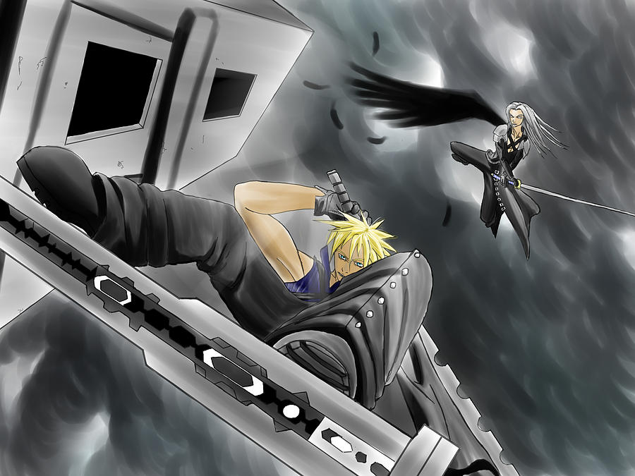 900x675 Final Fantasy 7 Cloud Vs Sephiroth Painting By Stefano Ukandu - Final Fantasy 7 Painting