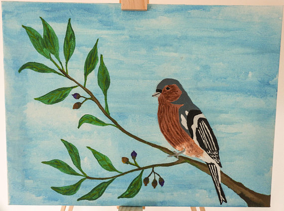 570x423 Finch Painting In Acrylic And Watercolor 30x40 - Finch Painting