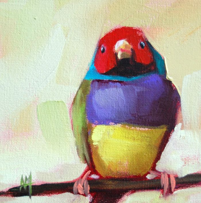 700x709 Rainbow Finch Painting Angela Moulton's Painting A Day Art - Finch Painting