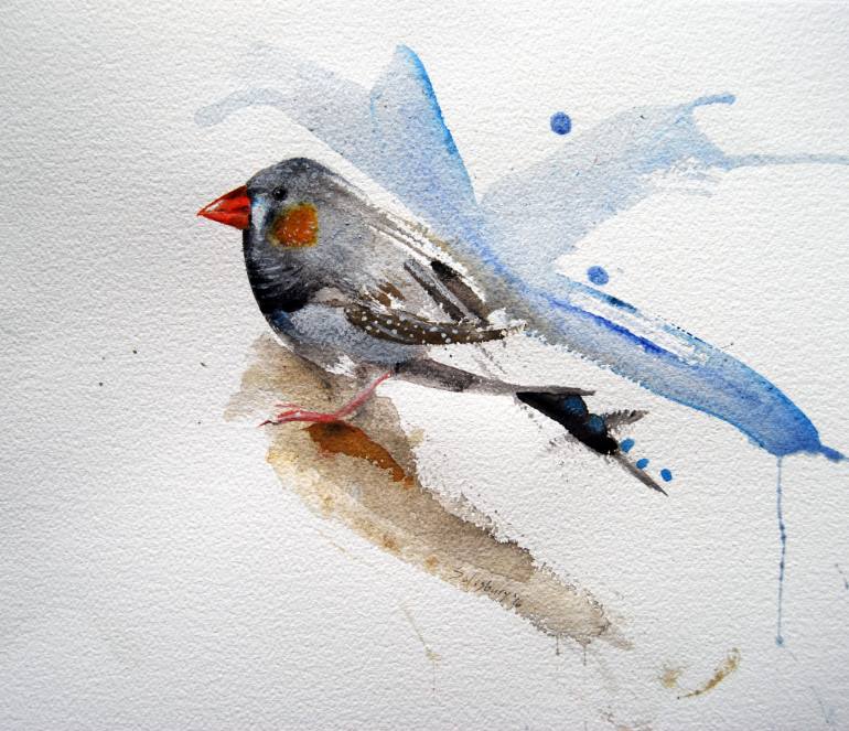 770x663 Saatchi Art Zebra Finch Painting By Trevor Salisbury - Finch Painting