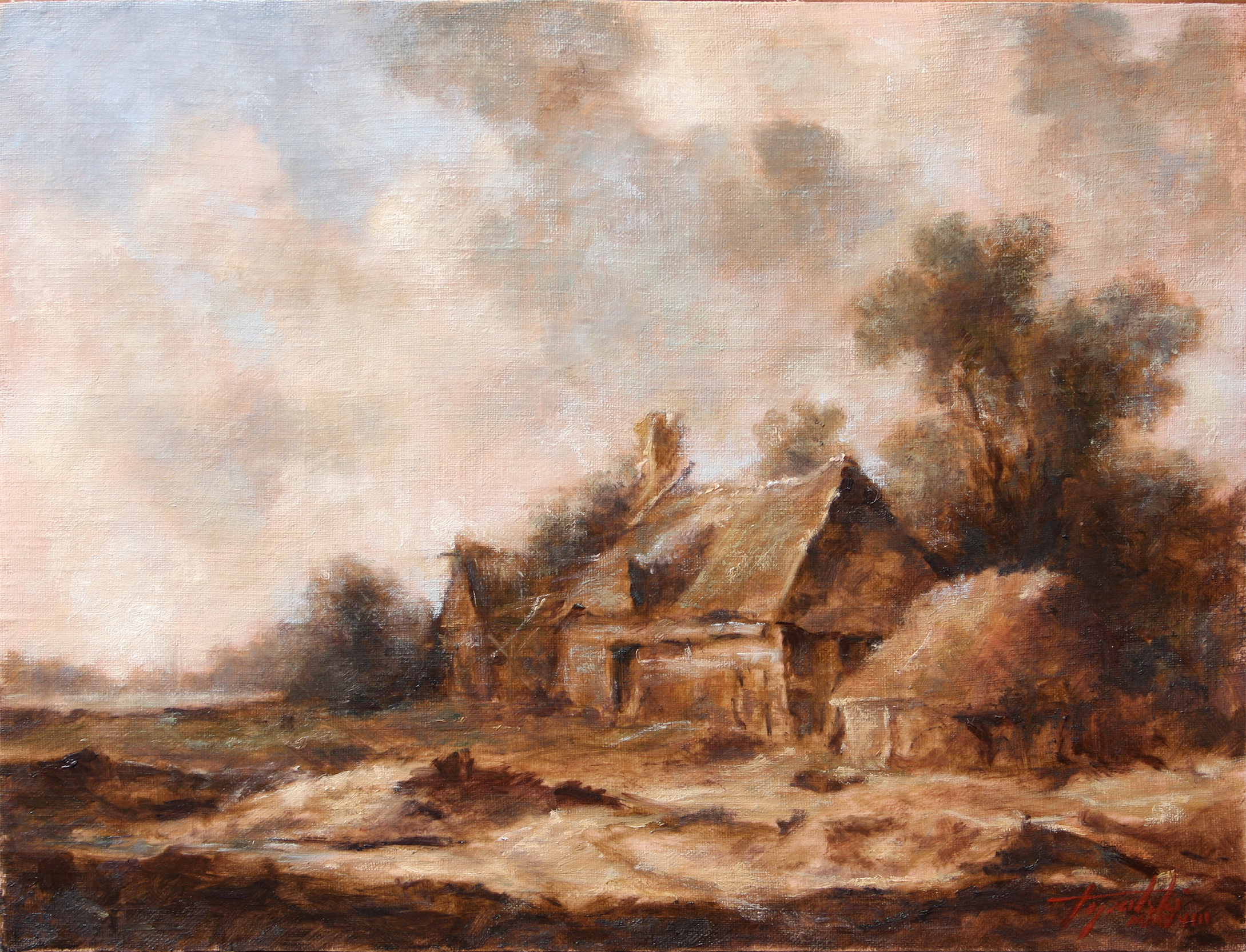 2179x1666 Old Country House Landscape Oil Painting Fine Arts Gallery - Fine Art Painting