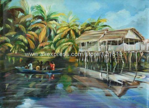 499x364 Stilt Village African Fine Art Painting By Handmade Oil Paintings - Fine Art Painting Ideas