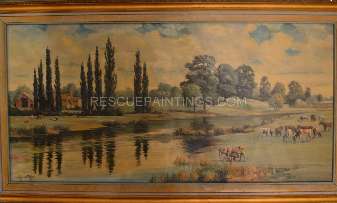 1095x659 Gt Pickett Original Oil Painting Grazing Cows Rescue Paintings - Fine Painting
