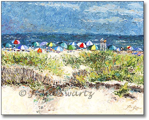 522x421 Impressionistic Oil Painting Of Umbrellas On The Beach - Fine Painting Nj