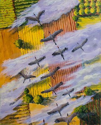 324x400 Nj Busse Fine Art Contemporary Wildlife Bird Painting Fly South - Fine Painting Nj
