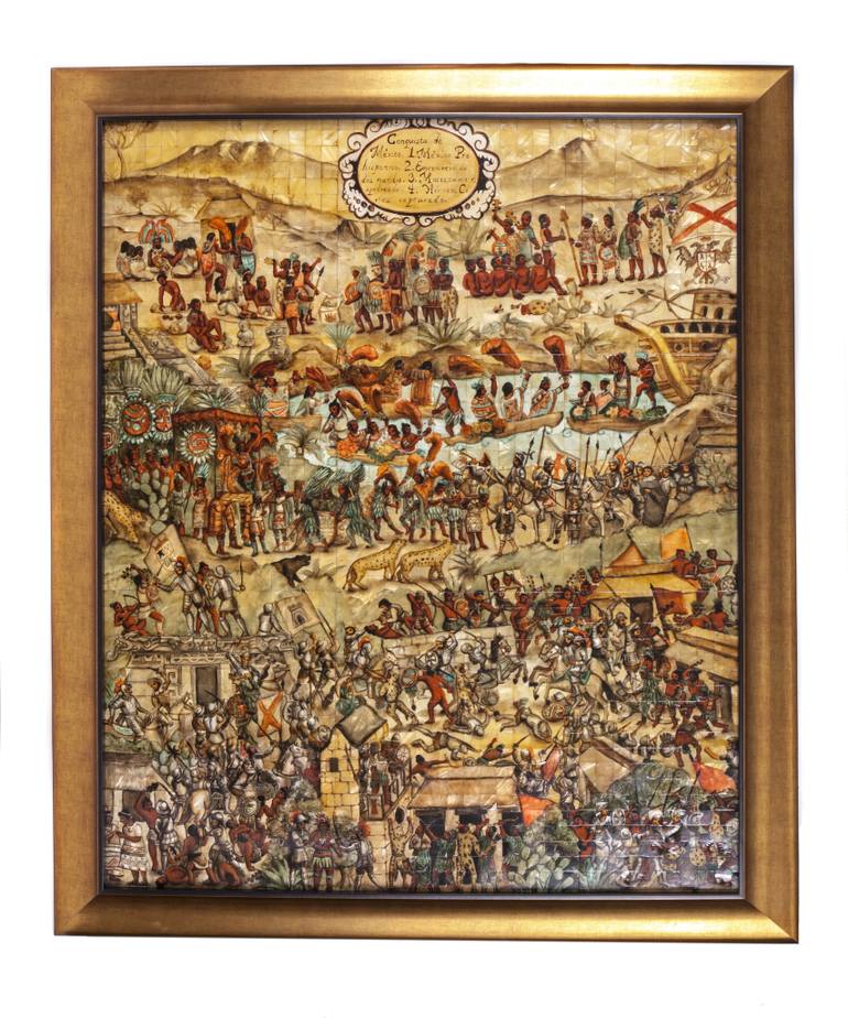 770x924 Saatchi Art Mexican Folk Art Frame Inlay Nacre La Conquista De - Fine Painting Nj