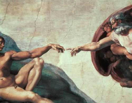 500x390 Buonarroti, Michelangelo Creation Of Adam (1510) - Fingers Almost Touching Painting