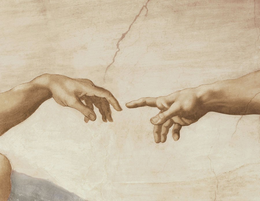 900x695 Hands Of God And Adam Mural Michelangelo Buonarroti Murals Your - Fingers Touching Painting
